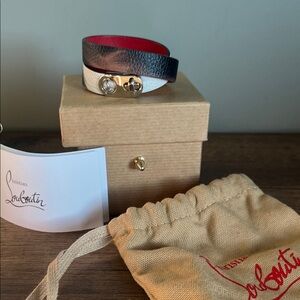 Christian Louboutin Brown, Black and White Leather Wrap Bracelet -Elisa M